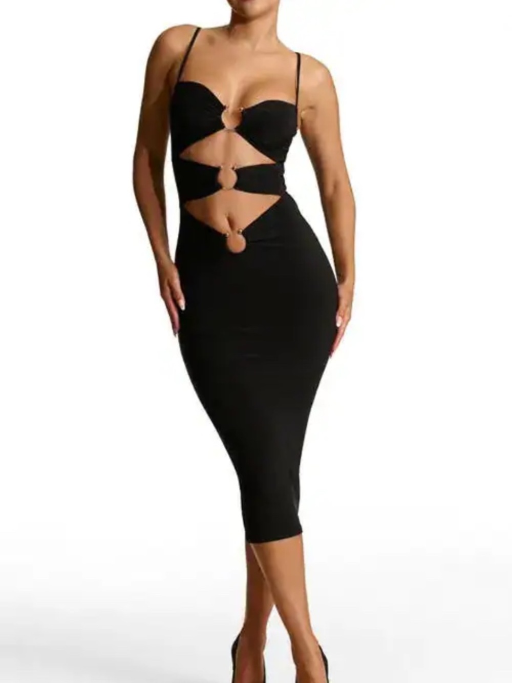 naked wardrobe Black Cutout Midi Dress